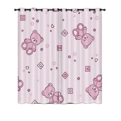 China Custom Polyester Kids Blackout Cartoon Brown Bear Shower Curtain Cartoon Bedroom Curtain Set for sale