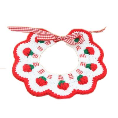 China Christmas Gift Small Pet Cat Petals Collar Handmade White Cute Stocked Neck Towel With Red Strawberries for sale