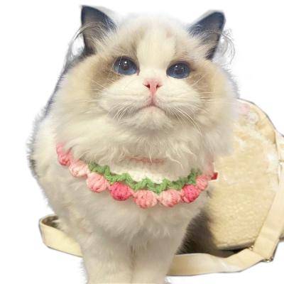 China Christmas Gift Small Pet Cat Petals Collar Handmade White Cute Stocked Neck Towel With Pink Rose Flower for sale