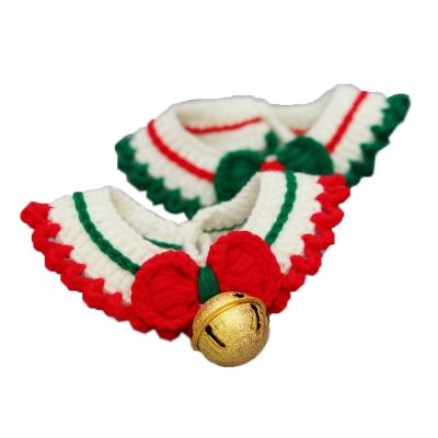 China Stocked Handmade Cute Meow Party Pet Cat Petals Collar Wholesale Red Green Neck Towel For Christmas Gift for sale