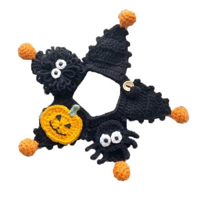 China Handmade Cute Cat Clothes Spiders Cucurbit Pentagram Viable Joker Pet Halloween Collar Black Purple Neck Towel For Christmas for sale