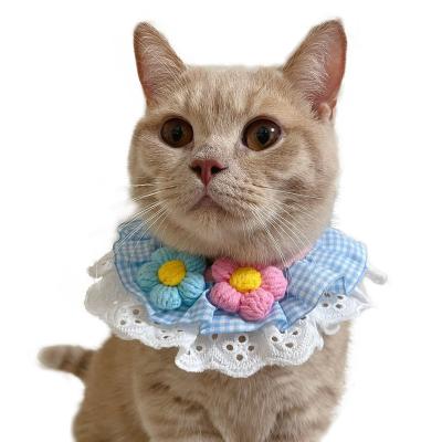 China Cat Dog Clothes Lovely Flower Viable Handmade Collar Pink Blue Cute Pet Style Neck Towel for sale