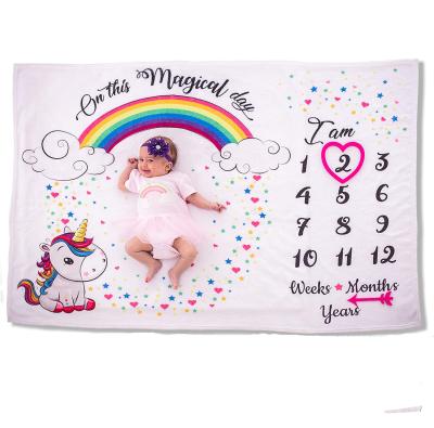 China Custom Thick Portable Unicorn Wholesale Luxury Newborn Baby Double Layer Color Milestone Monthly Blanket for sale