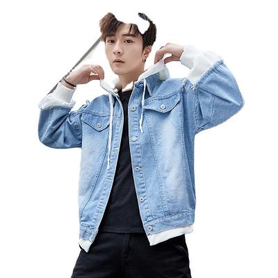 China Viable Hooded Fashion Men's Korean Casual Vacation Jackets Two Piece Patchwork Denim Teenage Jacket Outdoor Jackets for sale