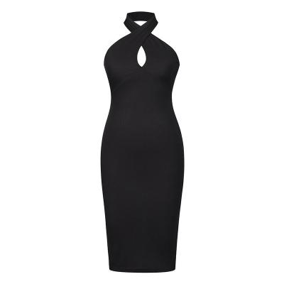 China New Anti-wrinkle temperament women's sexy backless halter knitted dress party banquet dress for women for sale