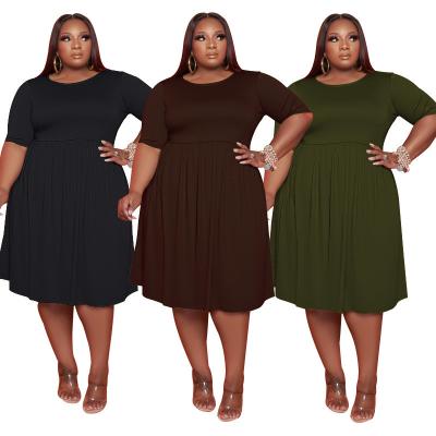 China New Solid Color Summer Big Swing Shorts Long Sleeve Lady Plus Size Women Dress Breathable Medium Clothing for sale