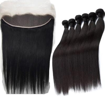 China Silky straight wave cheap price 13x4 hair lace headband straight hair lace headband and 6 pieces straight hair bundles best quality factory made for sale