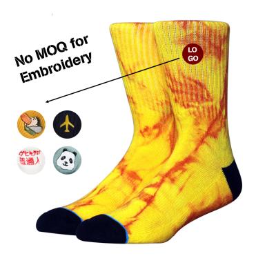 China Custom QUICK DRY high quality embroidery logo cotton crew tie dye sports socks for men for sale