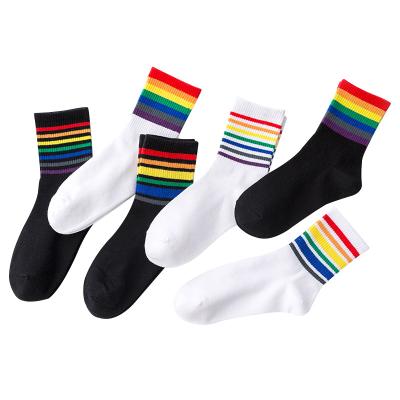 China Custom Designer Cotton Rainbow Socks QUICK DRY Yiwu Korea Harajuku style pride socks for men&women for sale