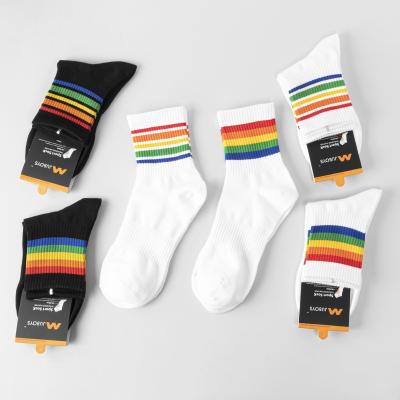 China High Quality QUICK DRY Custom Design Rainbow Pride Crew Socks Men With Packaging for sale