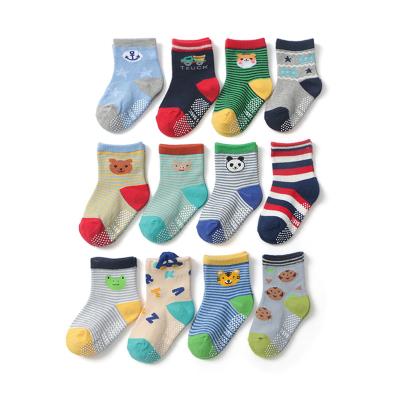 China New Design Anti Slip Cotton Winter Socks QUICK DRY Cute Anime Cartoon Striped 12 Pairs One Set Kid Socks Baby for sale