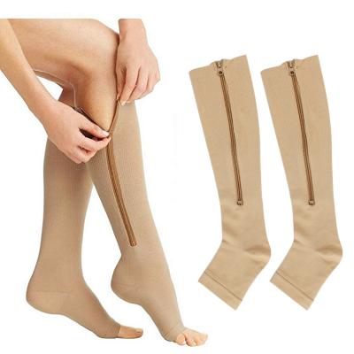 China Women Breathable Custom Nylon Knee High Sports Logo Compression Socks Medical High Low for sale