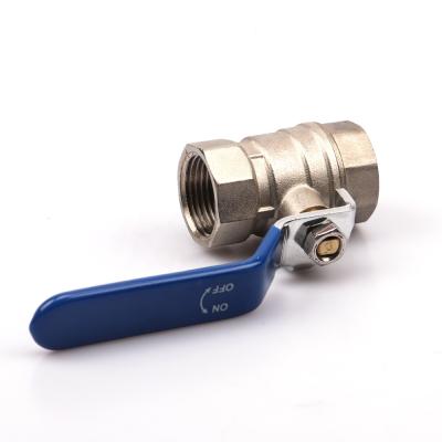 China Zhejiang Kaibeili Kitchen Brass Ball Valve Home Nickel Plated Blue Handle Female Thread Long for sale