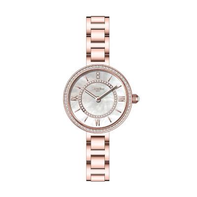 China Luxury Watch Women Steel Band Wristwatches Ladies Rose Gold White Pearl Stainless OEM Factory Water Resistant for sale