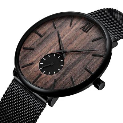 China Water Resistant Wooden Quartz Watches Small Seconds Movement Men's Black Bamboo Thin Casual Wooden Watch Customization for sale