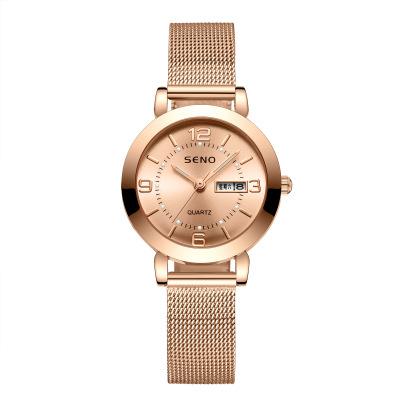 China Automatic automatic date non-mechanical ladies watch luminous waterproof dual calendar belt quartz steel watch for sale