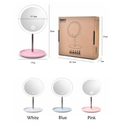 China Morden Multifunctional 360 Rotation Battery Makeup Mirror Desktop Led Makeup Mirror With Light for sale