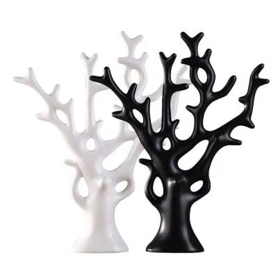 China White And Black Ceramic Craft 100% Handmade Ceramic Home Tree Prosperity Decorations for sale