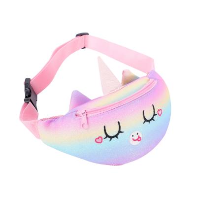 China Water Proof Fashion Glitter PU Unicorn Kindergarten Waterproof Holographic Kids Girls Lace Up Packet Running Fancy Cross - Body Waist Bag for sale