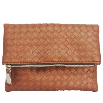 China Clutch Brown Woven Folded Envelope Clutch Evening Bag for sale