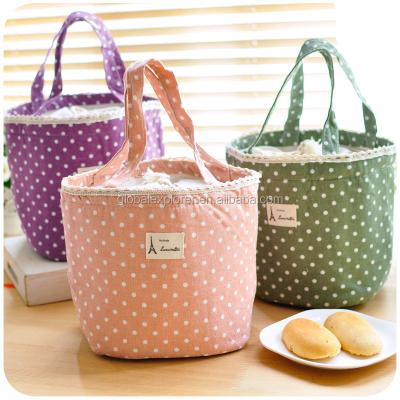 China Thermal Korean Style Cotton Picnic Lunch Cooler Canvas Bag With Driawstring Closure for sale