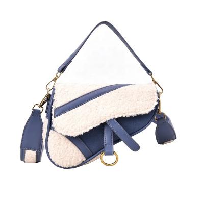 China PU and Lambwool Shape Mini Small Ring Tassel Lambwool PU Cross - Body Bag Winter Saddle Bag Shoulder Bag for sale