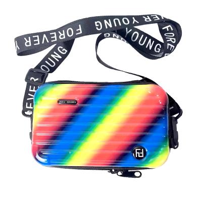 China Custom Made ABS+PC Mini Square Durable Waterproof ABS Grab Rainbow Cosmetic Shoulder Bag Cross - Body Bag for sale