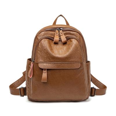 China PU Leather Women's Retro Backpack, Girls Solid Color Boston Shoulder Bags Travel Bag School Bag Handbag Ladies Backpack for sale