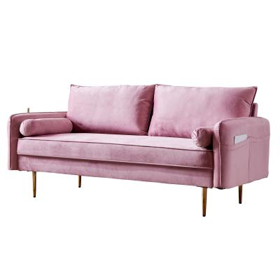 China Adjustable (Other) With Armrest Pillow Pink Sofa Golden Metal Legs Living Room Modern Sofa Luxury Bedroom Sofa for sale