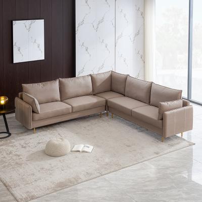 China (Others) Adjustable Easy Install Technical Leather Sofa Furniture Beige Color Comfortable L Shaped Sofa for sale