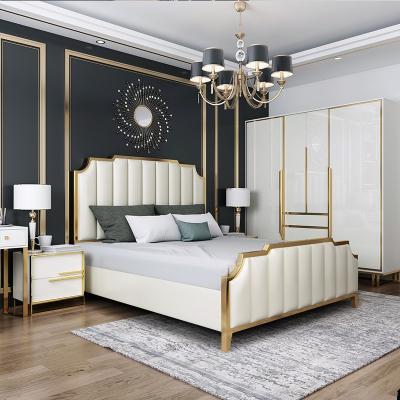 China (Other) Royal Adjustable Platform Metal Bedroom Upholstered Double Leather Bed With Drawer Storage for sale