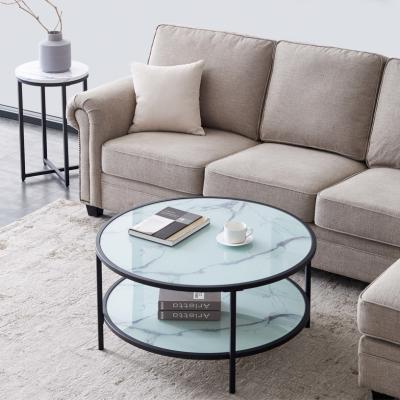 China High Fashion Stainless Steel Extendable Coffee Table Living Room Furniture Around Two-Layer Marble Top Easy Assembly Cafe Side Table for sale