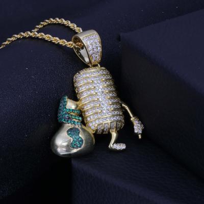 China Punk Fun Cute Hiphop Jewelry CZ Diamonds Iced Out Custom 18k Yellow Gold Plated Mony Bag Pendant Necklace for sale