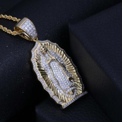 China New Arrival Hiphop Jewelry Punk Gold Plated Crystal Religious Mother Virgin Mary Pendant Necklace for sale