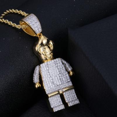 China Wholesale Big Punk Bling Hip Hop Jewelry 14K Gold CZ Iced Out Diamond Soldier Pendant Necklace For Men for sale