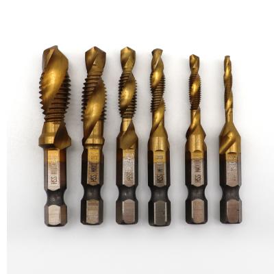 China Titanium Drilling 6 PCS Combination Drill Tap Bit Set Spiral HSS M2 Screw Tapping 1/4 Inch Hex Shank Tool Kit Kit Deburr Countersink Bit for sale