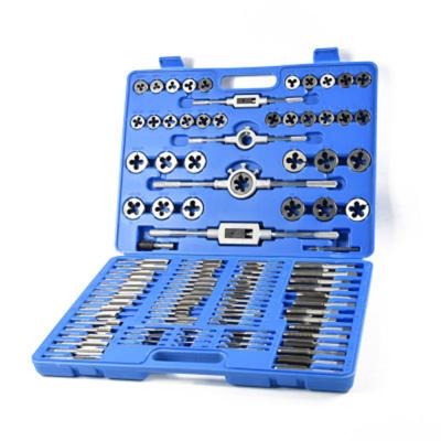 China Thread Cutting 110PC HSS Thread Tap and Metric Kit Hand Thread Tool Metal Screw Hole Drill Kit Die Plug Key Die Kit for sale