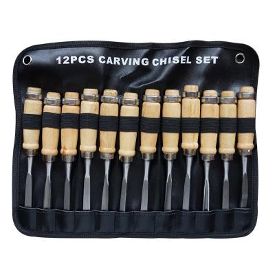 China Perfactool 12PCS 60# Steel Woodworking Carving Knife Carpentry Cutter Chisel Set With Care Case for sale