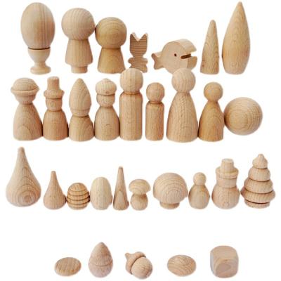 China Mini Unfinished Round Cone Tree Acorns Kokeshi Puppet Europe Carving Peg Dolls Wooden Pegdoll Pegdoll Painted Figure Toy Set Craft for sale