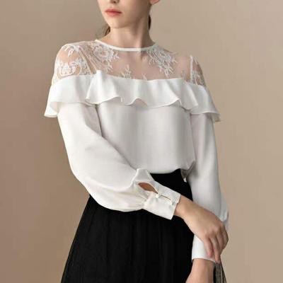 China Anti-Shrink Ruched Blouse Elegant Formal Patterns White Adapted Shirt Online for sale