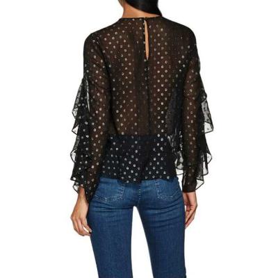 China Latest anti-shrink black and white polka dot patterned chiffon around collared blouse and top design for sale