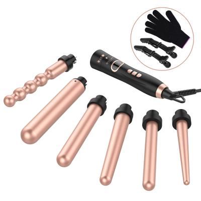 China LCD Display & Bestope Temperature Control OEM Ceramic Hair Curler 6 Interchangeable in 1 Magic Wand Curling Iron Set for All Hair Types for sale