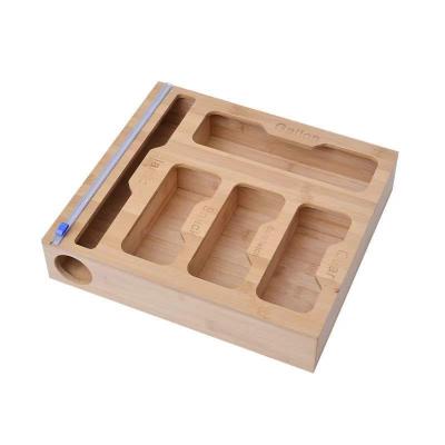 China New Design Bag Storage Organizer and Envelope Ziplock Dispenser Custom Bamboo Wooden Drawer Integrated Viable for kichen for sale