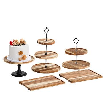 China 2 Tier Log Kitchen Wooden Serving Tray Cake Fruit Food Tray Decorative Wholesale Tiered Biscuit Snack for sale