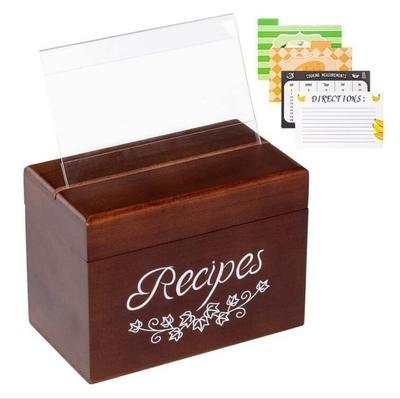 China Custom Rustic Wooden Wooden Recipe Box with Cards and Dividers for sale