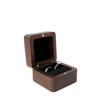 China Handmade Wholesale Custom Luxury Jewelry Packaging Square Black Walnut Velvet Wooden Ring Box for sale