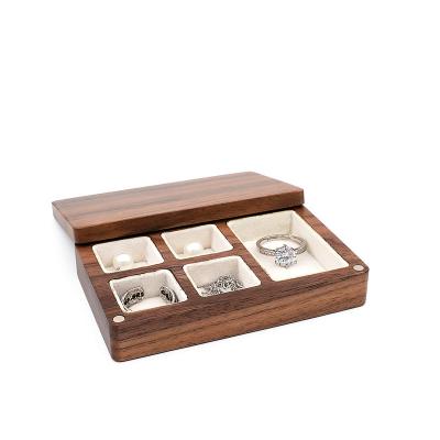 China Wholesale Custom Luxury Glass Wooden Trinket Box Ring Box Black Walnut Trinket Storage Box for sale