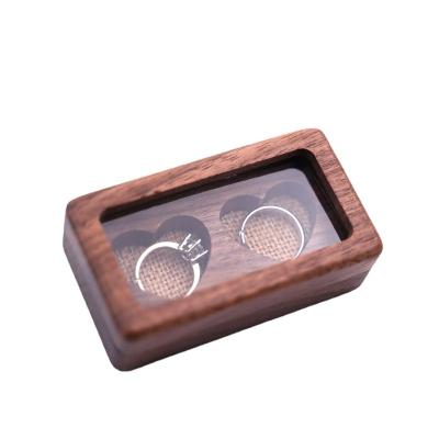 China Wholesale Custom Luxury Black Walnut Ring Box Small Luxury Jewelry Wooden Velvet Packaging Glass Box for sale