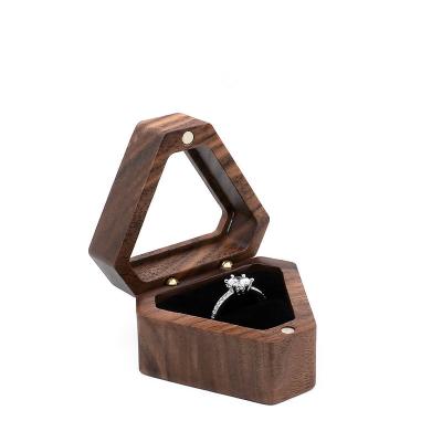 China Wholesale Custom Luxury Velvet Jewelry Wedding Ring Box Black Walnut Wooden Ring Boxes Packaging for sale