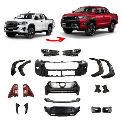 China Car Parts Replacement Front Bumper Grill Conversion Body Plastic Kits For Toyota Hilux Rocco 2016 2018 To Rocco 2020 for sale